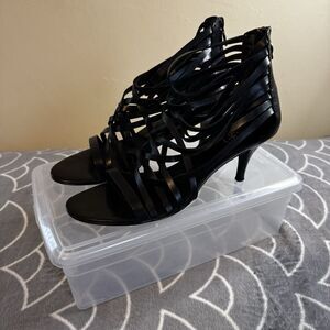 Ash Black Casual Split Toe Back Zip Ankle Bootie Leather Womens Heels Sz 40